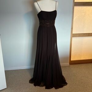 Xscape Brown long dress with beaded decor